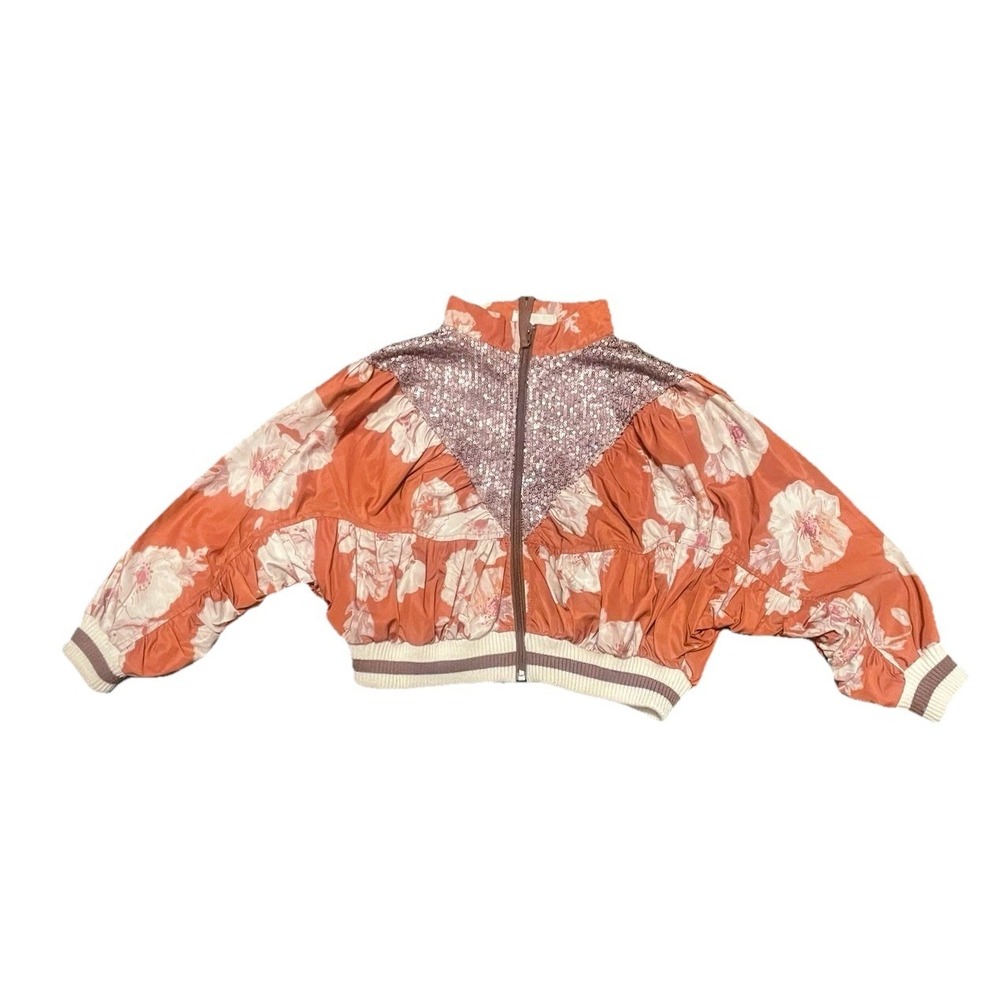 Mia Joy Floral Sequined Cropped Girl's Jacket Lightweight‎ Blazer Full Zip 7Y